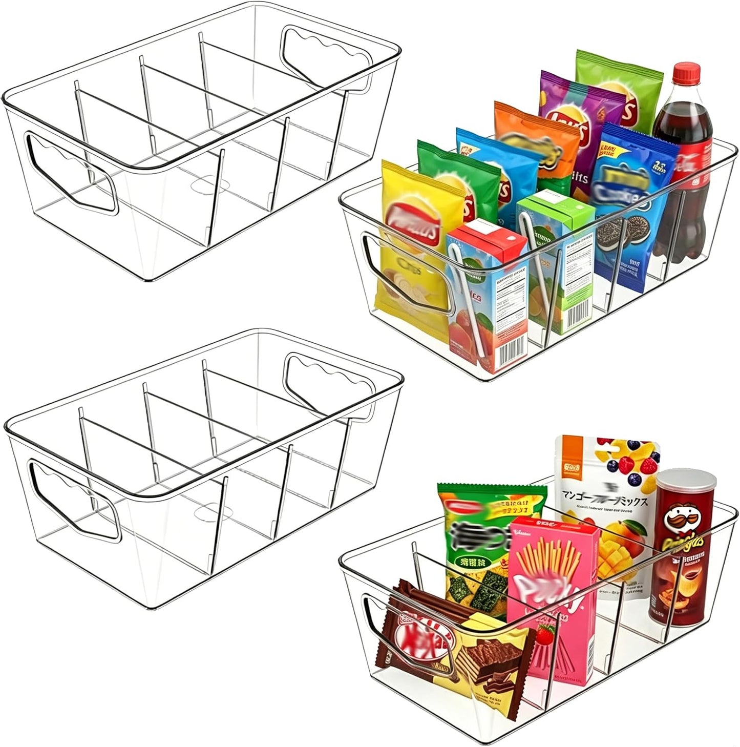 SPACELEAD 10 Pack Ultimate Clear Organizer Bins with Removable Dividers | The complete house organization solution for large families.Categorize everything from laundry supplies to pantry bulk items.