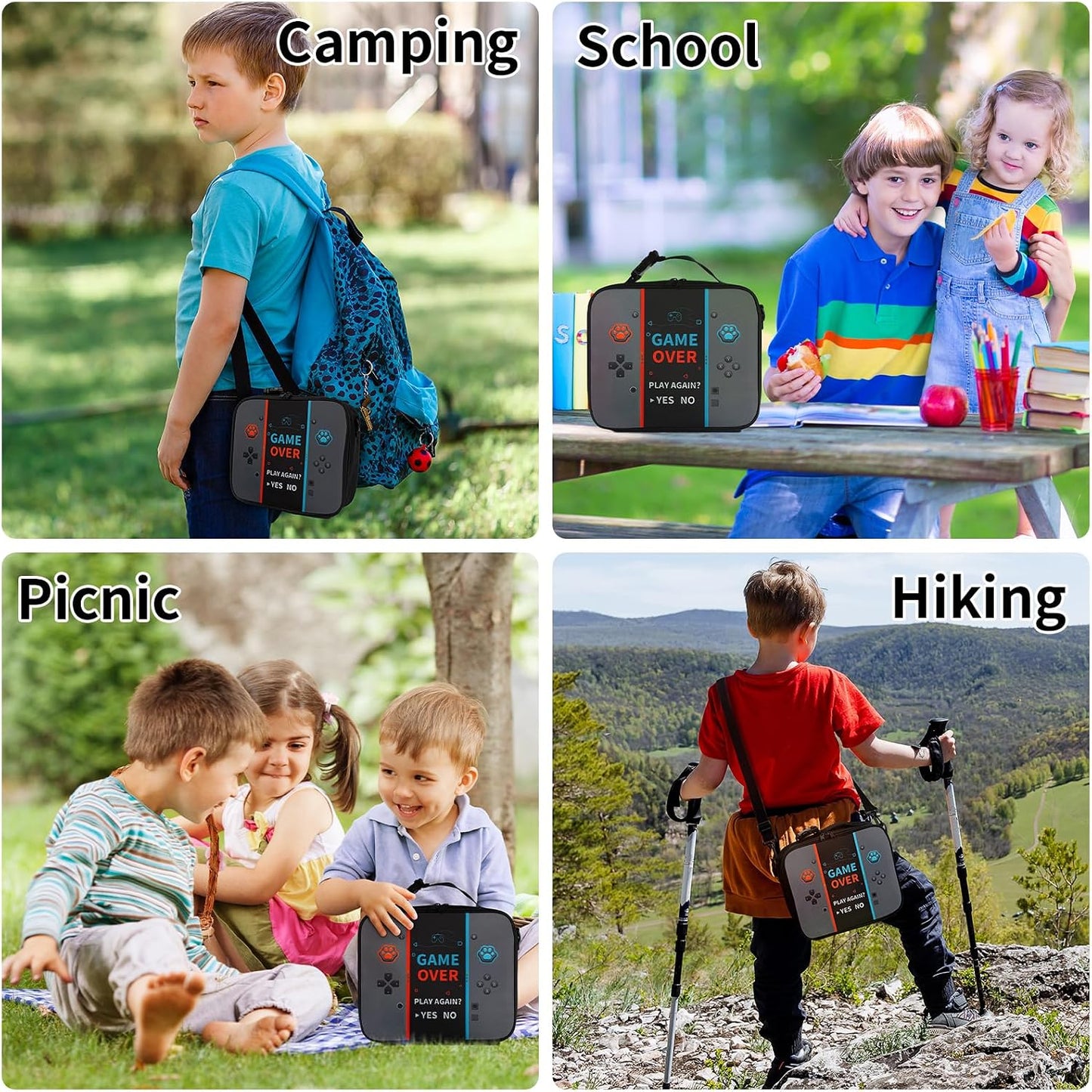 Game Console Insulated Lunch Bag lonchera for Teen Boy Kid Gamer Lunch Box Bento Reusable Large Capacity Portable Waterproof Leakproof with name tag to School Office Picnic (1PCS Lunch Bag)