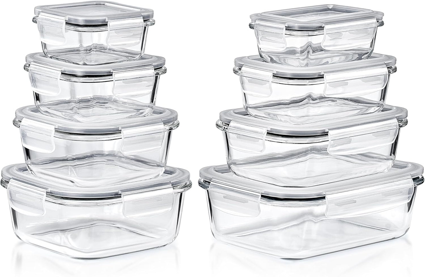 Sorbus 16pc (8 Rectangular 35oz Food Storage Containers and 8 Airtight Lids) – 4.4 Cup Glass Meal Prep Containers, Dishwasher, Freezer, and Oven Safe – Reusable Glass Food Containers for Meal Prep