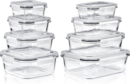 Sorbus 16pc (8 Rectangular 35oz Food Storage Containers and 8 Airtight Lids) – 4.4 Cup Glass Meal Prep Containers, Dishwasher, Freezer, and Oven Safe – Reusable Glass Food Containers for Meal Prep