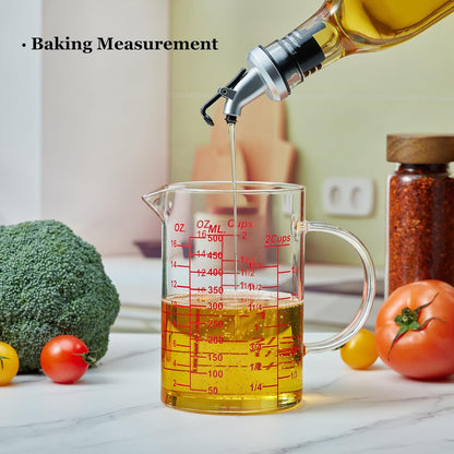 Ackers BORO3.3 Measure Glass -[Insulated handle | V-Shaped Spout]-Made of High Borosilicate Glass Measuring for Kitchen or Restaurant, Easy to Read, 60 ML (2 Oz) 丨(2 Pack)