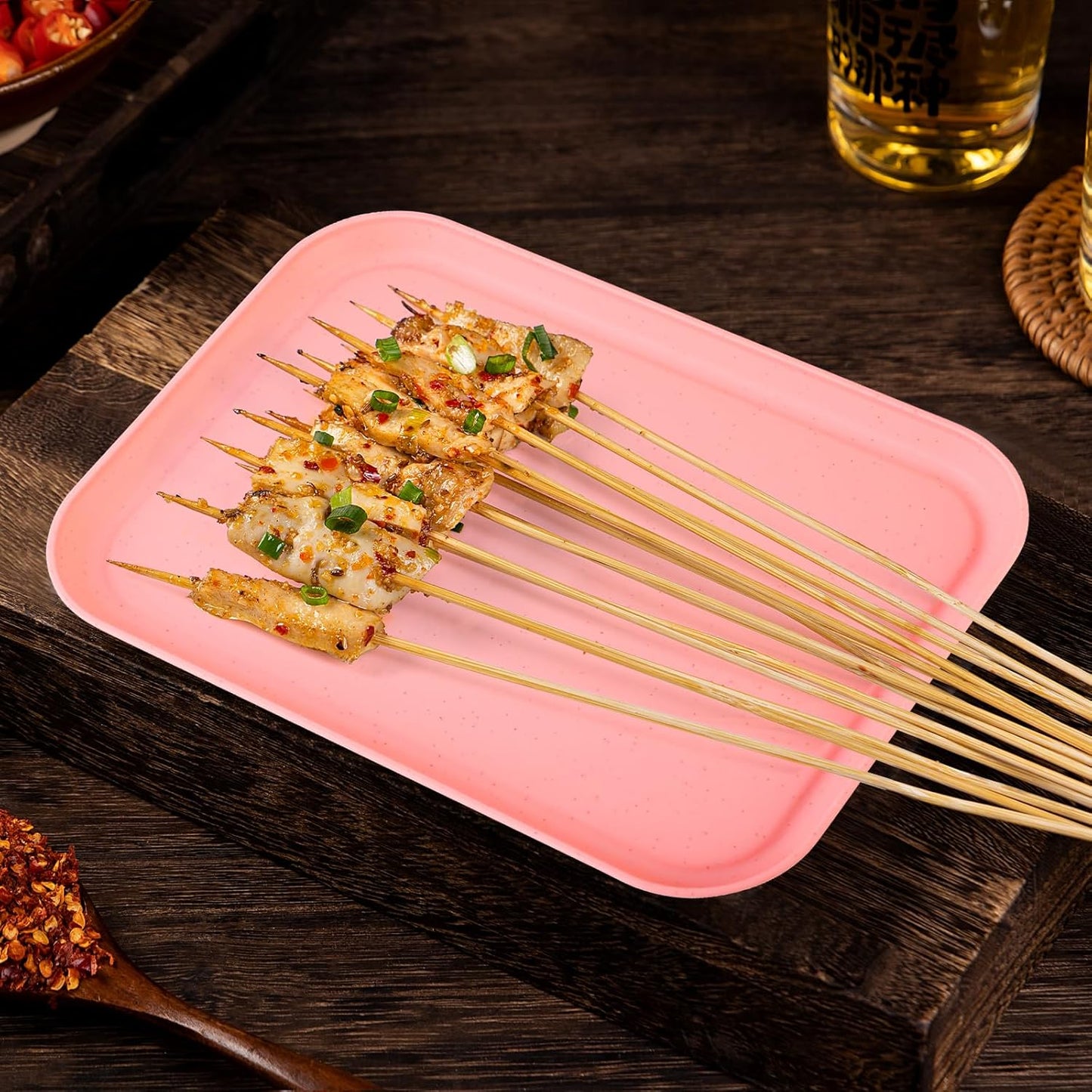 4 Pack Multicolo Plastic Serving Trays for Party Serving Food - Rectangular, 8.66 by 12 in, Heavy Duty Dessert Trays for Food Erving Platters for Party Tray Decor Veggie,Snack