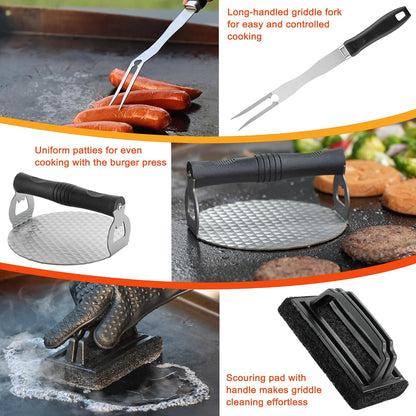 DY DECENT FAMILY 40PCS Griddle Accessories Kit, Flat Top Grill Accessories Set for Outdoor Barbecue. Griddle Accessories Set with Basting Cover, Spatula, Scraper, Burger Press, Tongs, Cleaning Kit