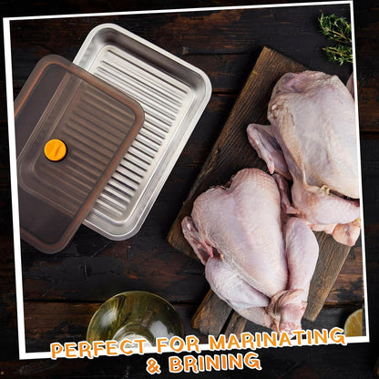 Reallnaive 2 Pcs Stainless Steel Marinade Containers with Lid, 5.6 Qt Metal Meat Brining Containers, Brining Prep Storage Box Dishwasher Safe Bpa Free for BBQ Tailgates Storage
