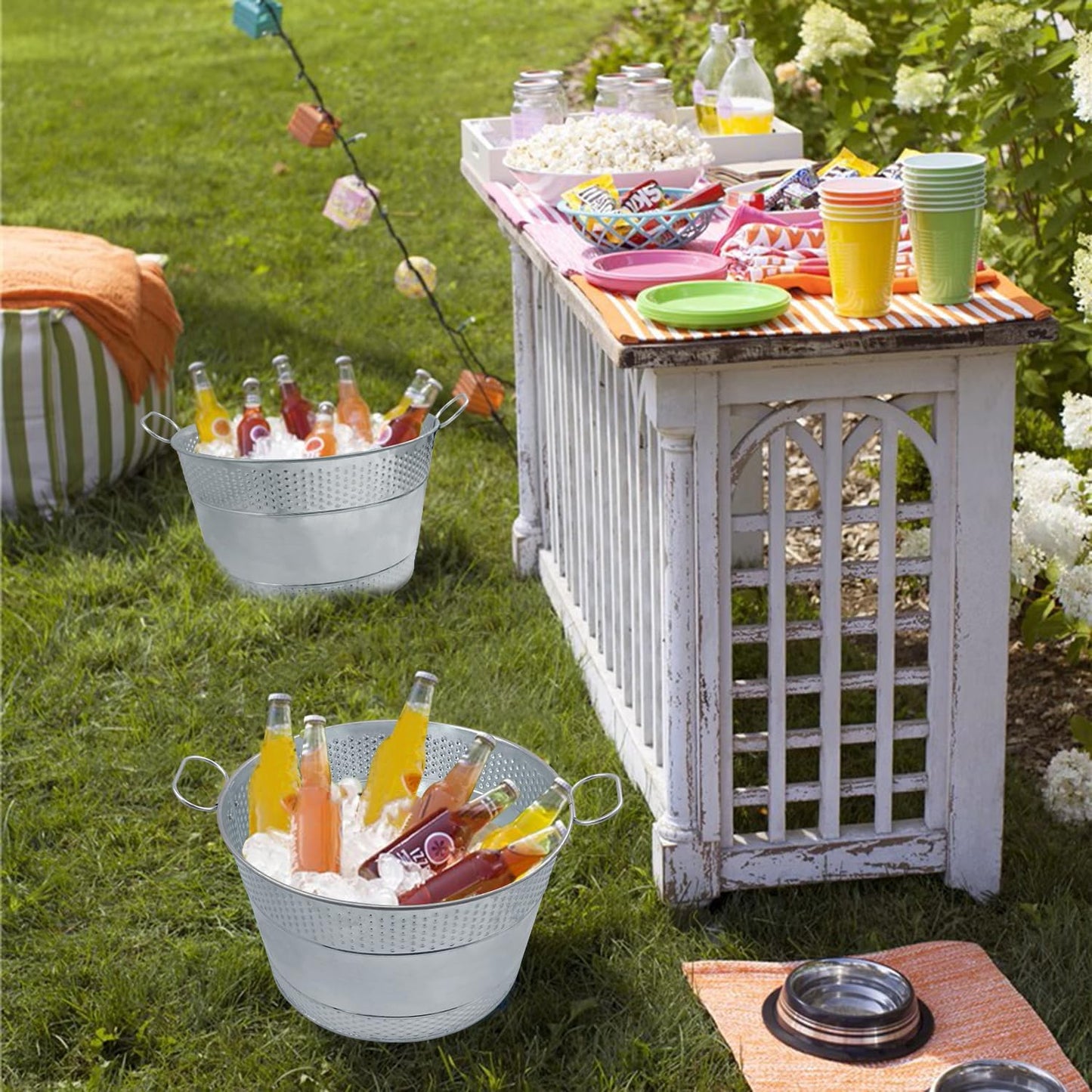3 PCS 15.3 x 9 x 6 inches Black Metal Galvanized Tub with Handles, 3 Gallon Galvanized Beverage Tubs for Parties, Large Metal Drink Ice Buckets for Beer, Wine, Cocktails & Outdoor Events