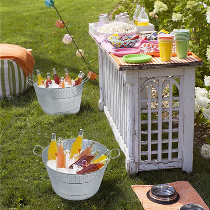 3 PCS 15.3 x 9 x 6 inches Black Metal Galvanized Tub with Handles, 3 Gallon Galvanized Beverage Tubs for Parties, Large Metal Drink Ice Buckets for Beer, Wine, Cocktails & Outdoor Events