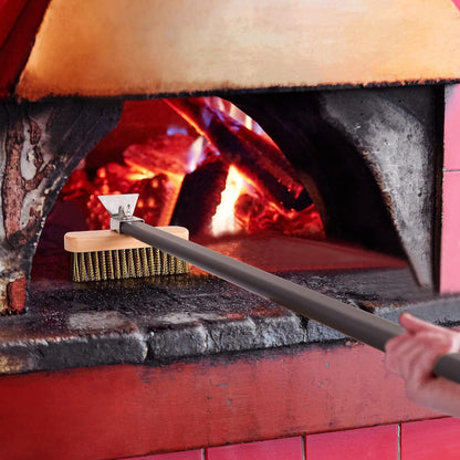 Pizza Turning Peel 9 Inch Perforated Pizza Peel and Pizza Brush Ash Rake 4 Piece Wood Fired Commercial Pizza Oven Utensil Kit with 40-Inch Aluminum Handle
