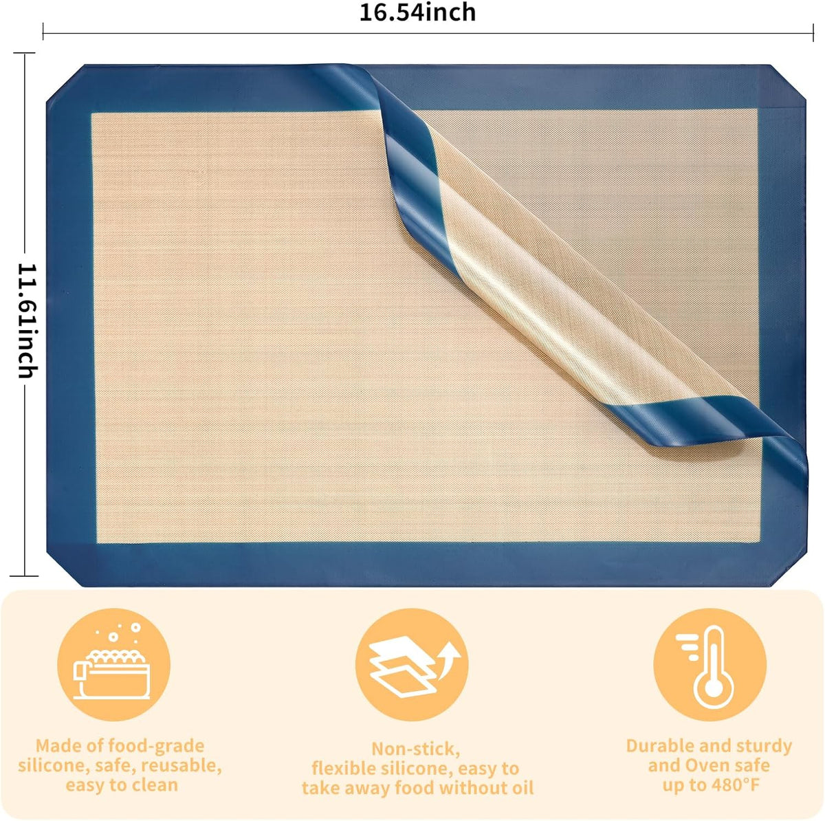 Luckyiren 2 Pack Silicone Baking Mat Set, Nonstick Half Sheet, Orange/Beige