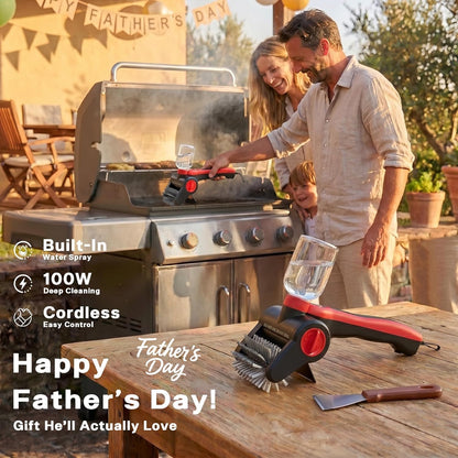 Electric Grill Brush, 100W High Power Cordless BBQ Cleaner with 300ml Water Spray Tank, IPX8 Waterproof Automatic Scrubber for Gas Charcoal Grills, 2-Speed Rechargeable Power Brush with Scraper