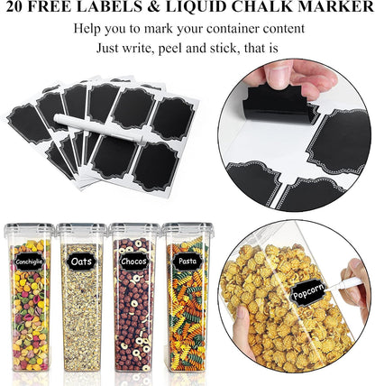 Wildone Airtight Food Storage Containers Set of 9 BPA Free Cereal & Dry Food Storage Containers 2.8L / 11.83 cups for Sugar, Flour, Snack, Baking Supplies, with 20 Chalkboard Labels & 1 Marker