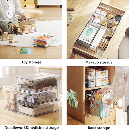 Mano Stackable Fridge Drawers Pull Out Bins with Handle Clear Refrigerator Drawers Organizer Food Storage Container Box with Dividers Plastic Produce Saver for Pantry, Cabinet, Kitchen, Clothes（7Pack）