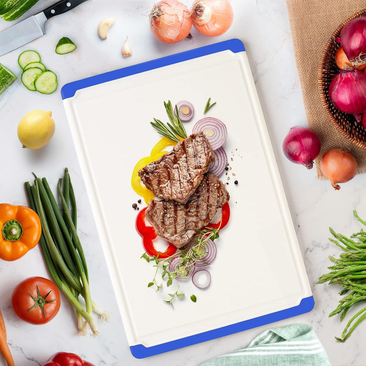 Plastic Cutting Board for Kitchen - Extra Large Cutting Board 18 Inch Reversible Chopping Board, Juice Groove, Non Slip Feet, Dishwasher Safe, BPA Free Large Cutting Board for Meat Vegetables Fruit