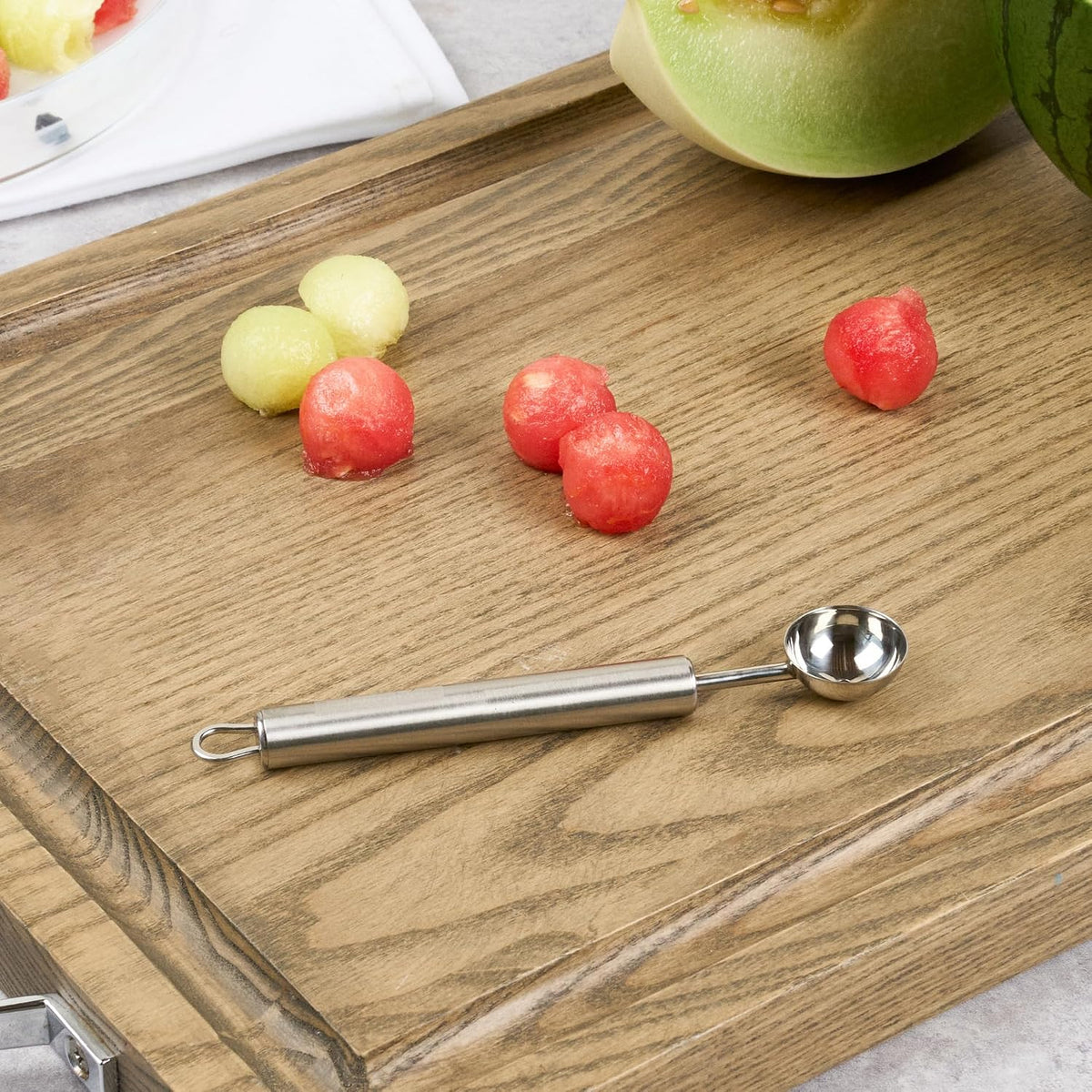 Restaurantware Stainless Steel Melon Baller - German Standard Fruit Scooper, Ergonomic Grip, Dishwasher Safe - Fruit Baller For Watermelon, Cantaloupe, Butter, DIY Fruit Platter
