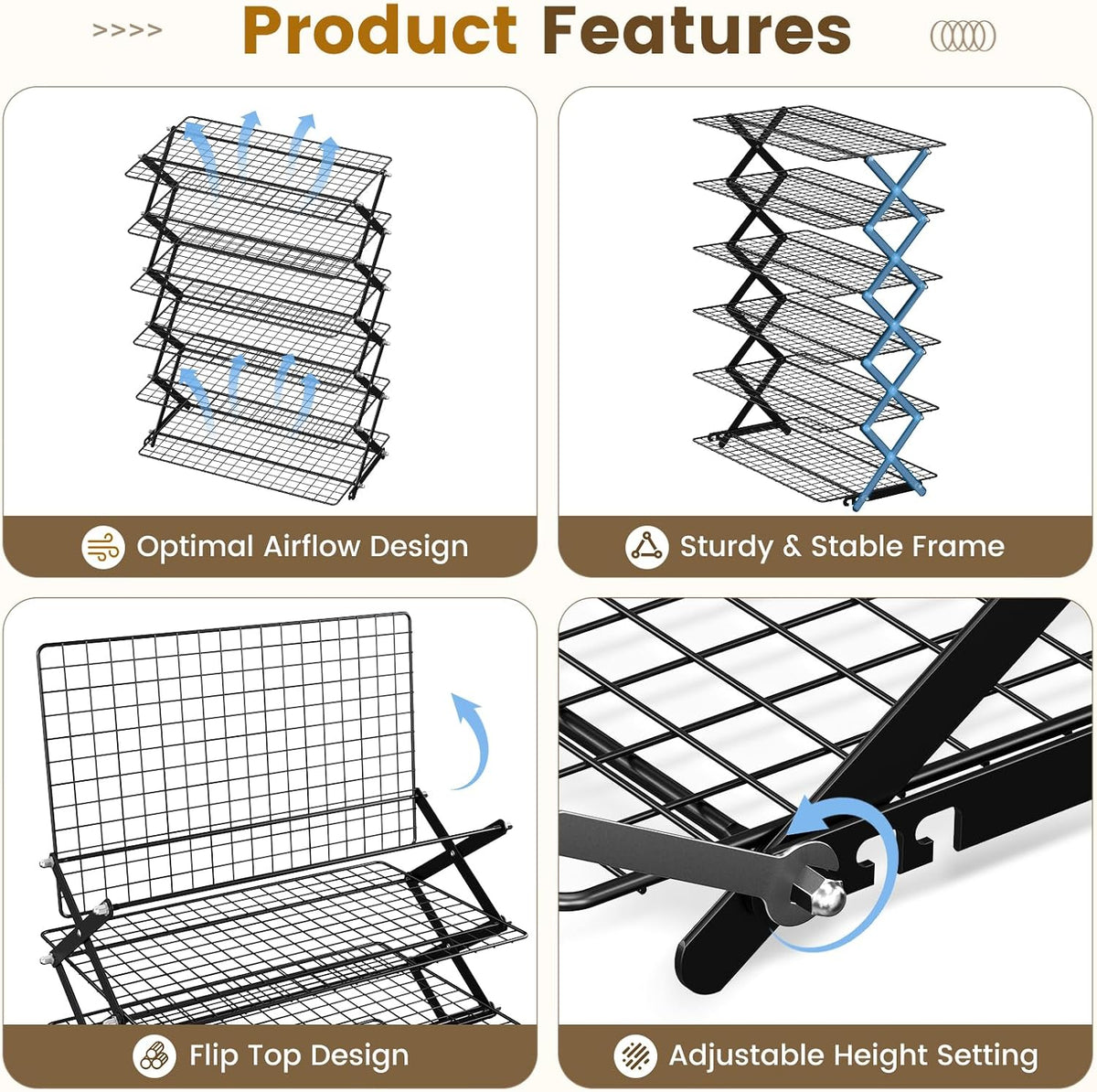 6 Tier Collapsible Cooling Rack for Baking Cookies Bread Barbecue