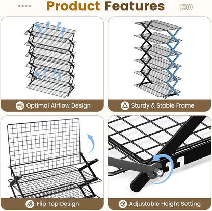 6 Tier Collapsible Cooling Rack for Baking Cookies Bread Barbecue