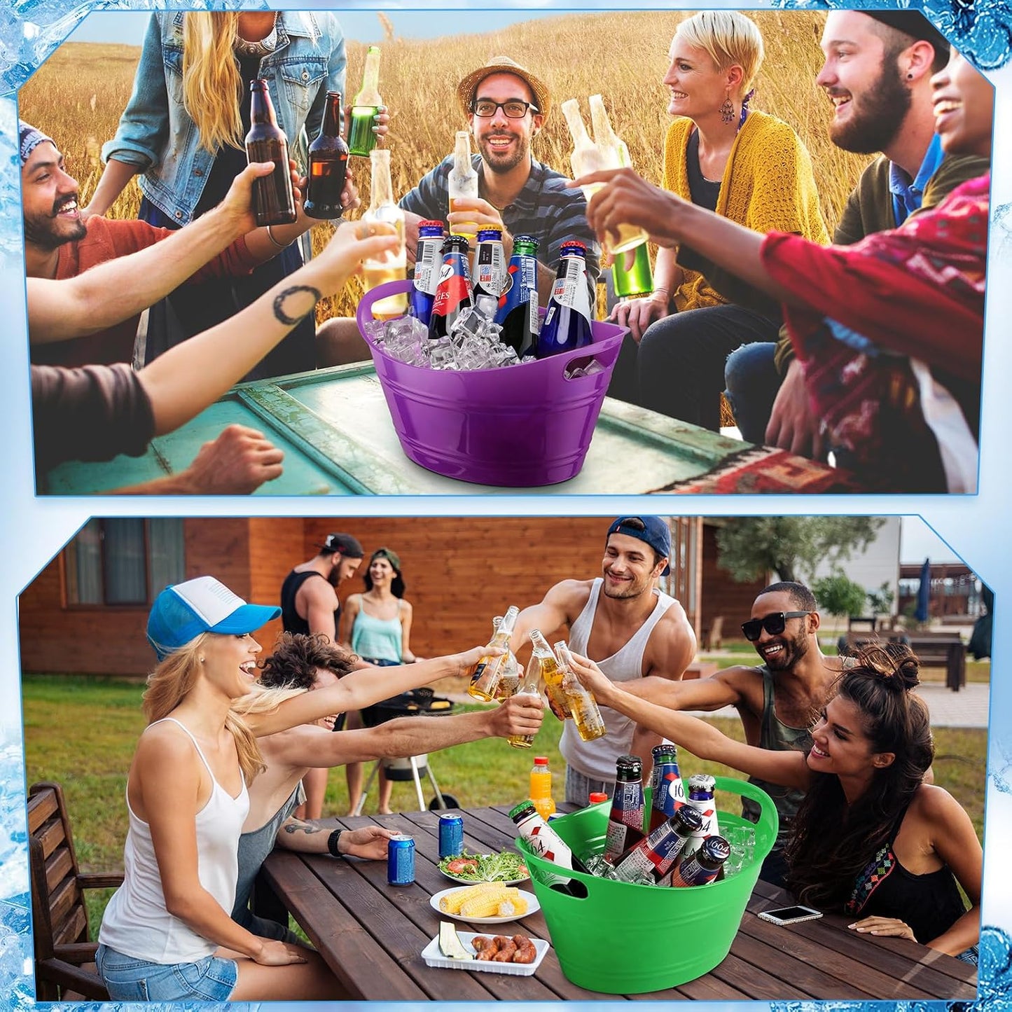 Patelai 6 Pcs Ice Buckets Bulk, Plastic Ice Buckets with Handles, Oval Storage Tub, Large Capacity Drink Tub for Party Bar Wine Beer Champagne Beverage Bottle Cooler(4.5 Liter,Clear)