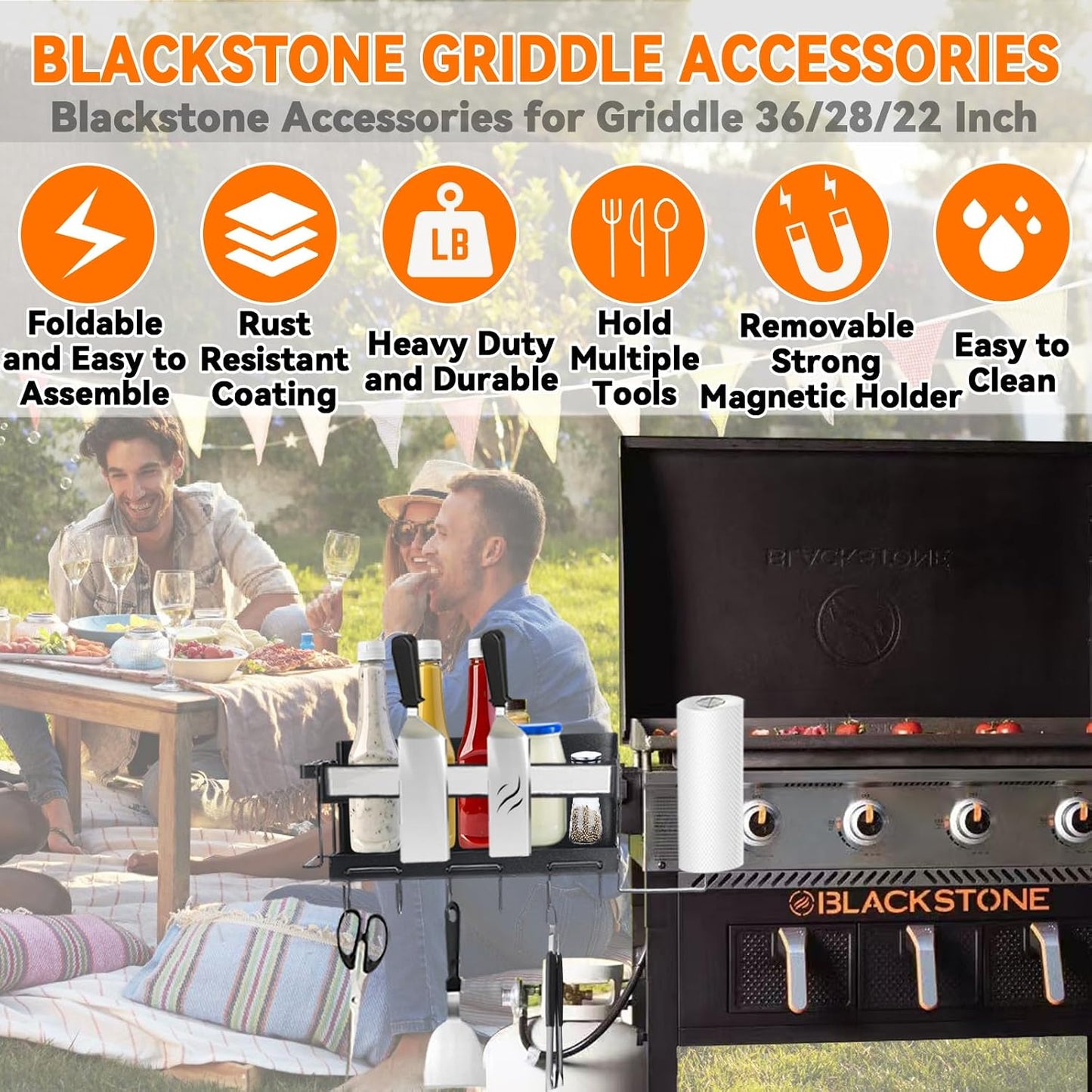 Blackstone Griddle Caddy with Magnetic Tool Holder & Paper Towel Holder, Foldable Blackstone 28/36 Inch Griddle Accessories, Portable Space Saving Grill Caddy BBQ Accessories