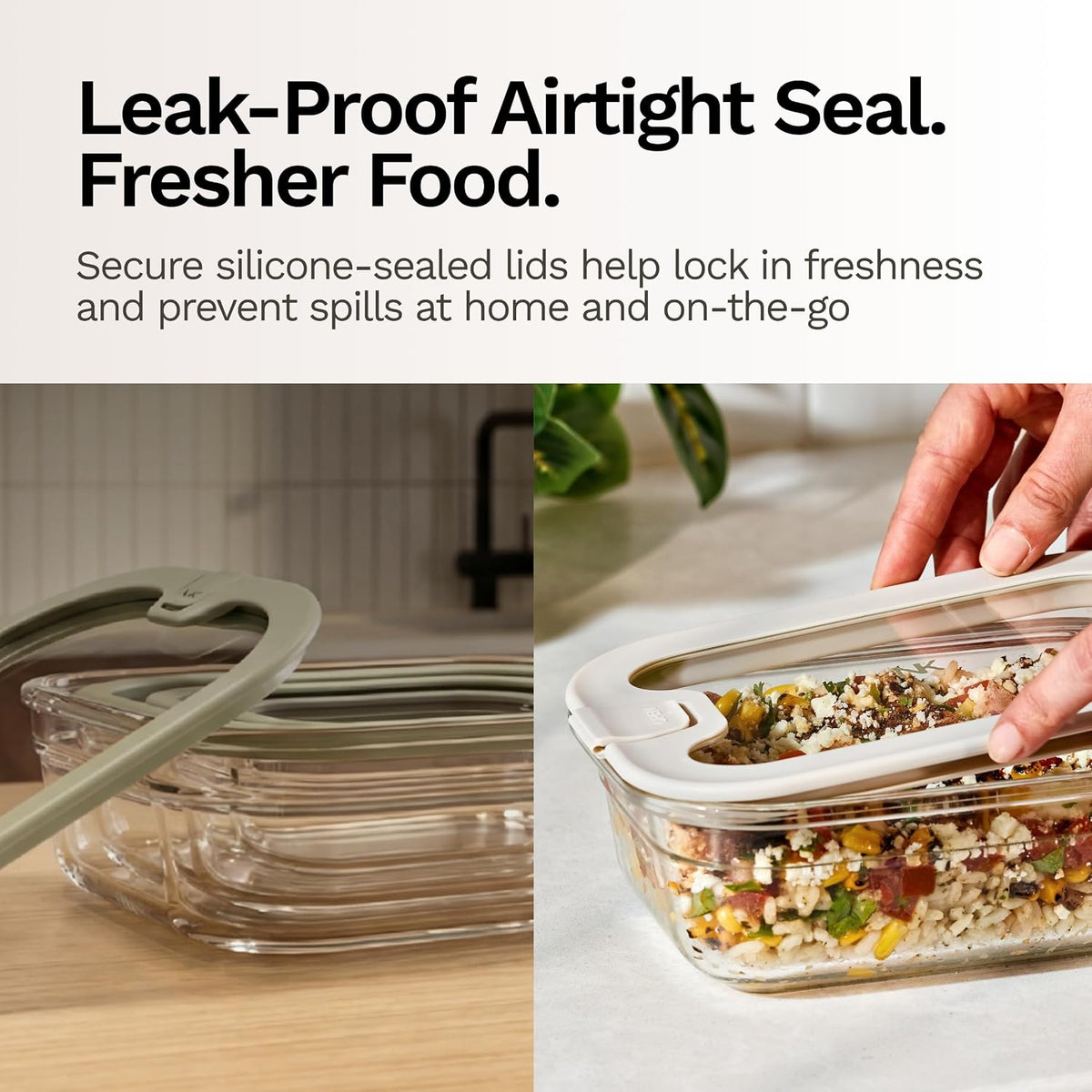 Naked Kitchen 8-Piece Food Storage Containers with Lids – Nesting Borosilicate Glass Meal Prep Containers with Leak-Proof Airtight Seal – BPA Free, Microwave, Oven, Freezer & Dishwasher Safe – Green