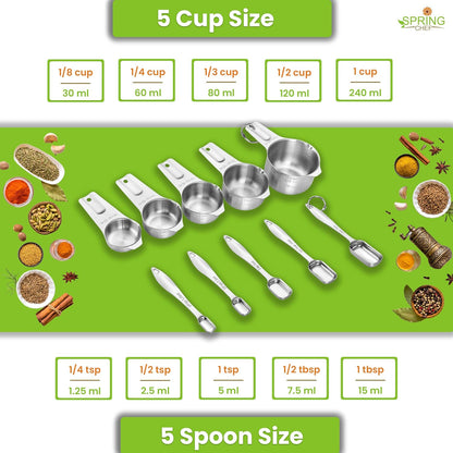 Spring Chef Stainless Steel Measuring Cups and Spoons Set of 14 with Leveler, Nesting Kitchen Metal Measuring Cups and Spoons Set for Dry and Liquid Ingredients, Perfect for Cooking & Baking