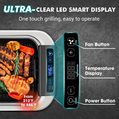 Smokeless Indoor Grill, CUSIMAX Electric Grill with Non-stick Removable Grill/Griddle Plate, 1500W Korean BBQ Grill with LED Smart Display & Tempered Glass Lid, Easy to Clean, Black