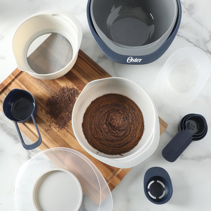 Oster Bluemarine 3 Piece PP Stackable Space-Saving Colander and Mixing Bowl Set