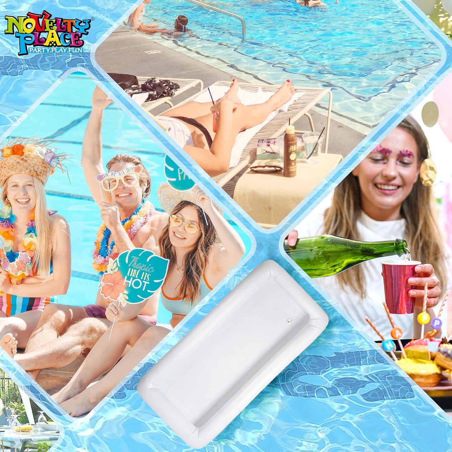 Novelty Place Inflatable Ice Serving Tray Buffet Bar with Drain Plug - Salad Food & Drinks Inflatable Cooler for Party Picnic and Camping (Pack of 1)
