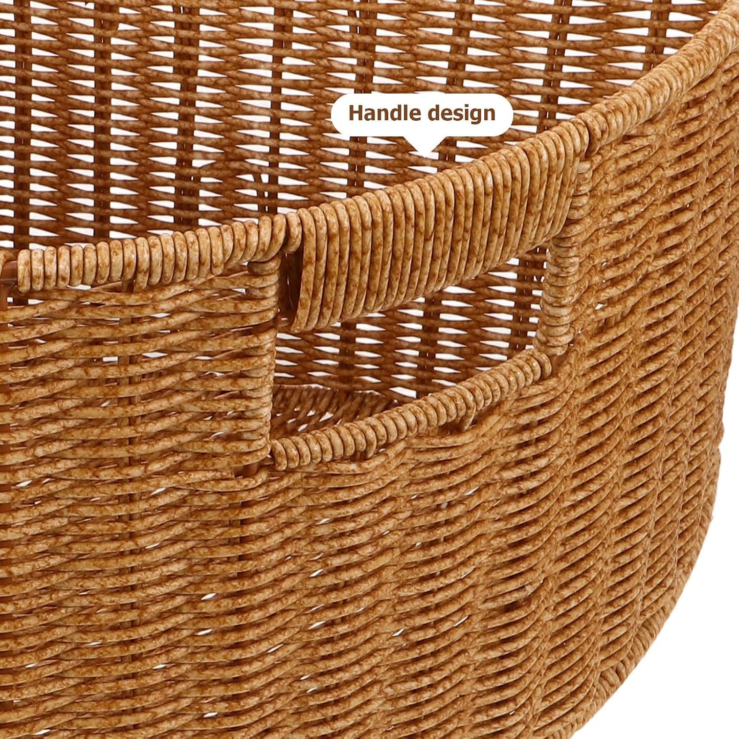 Woven Triangle Corner Storage Basket: Plastic Rattan Triangle Laundry Basket Organizer Bin with Handles for Shelf, Space Saving Triangular Container for Bathroom Bedroom Countertop and Kitchen Cabinet