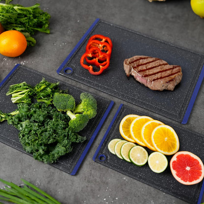 Kikcoin Plastic Cutting Boards for Kitchen, 3-Piece Large Cutting Board Set Dishwasher Safe Chopping Boards with Non-slip Feet and Juice Grooves, Gray