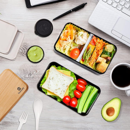 Sinnsally Bento Box for Kids and Adults, Stackable Japanese Bento Lunch Box Containers for Teens/Women with Compartments(47oz),Modern Lunch Containers with Utensil Set,Leak-Proof Lunchbox,Rectangle
