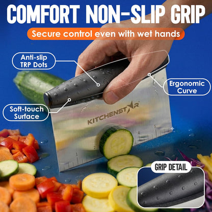 KitchenStar Dough Scraper 6-inch, Stainless Steel Bench Scraper with Measurement Markings & Non-Slip Handle, Pastry Cutter for Bread, Pizza & Vegetables, Dishwasher Safe