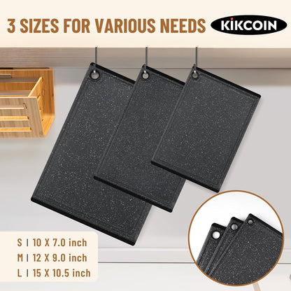 Kikcoin Plastic Cutting Boards for Kitchen, 3-Piece Large Cutting Board Set Dishwasher Safe Chopping Boards with Non-slip Feet and Juice Grooves, Gray