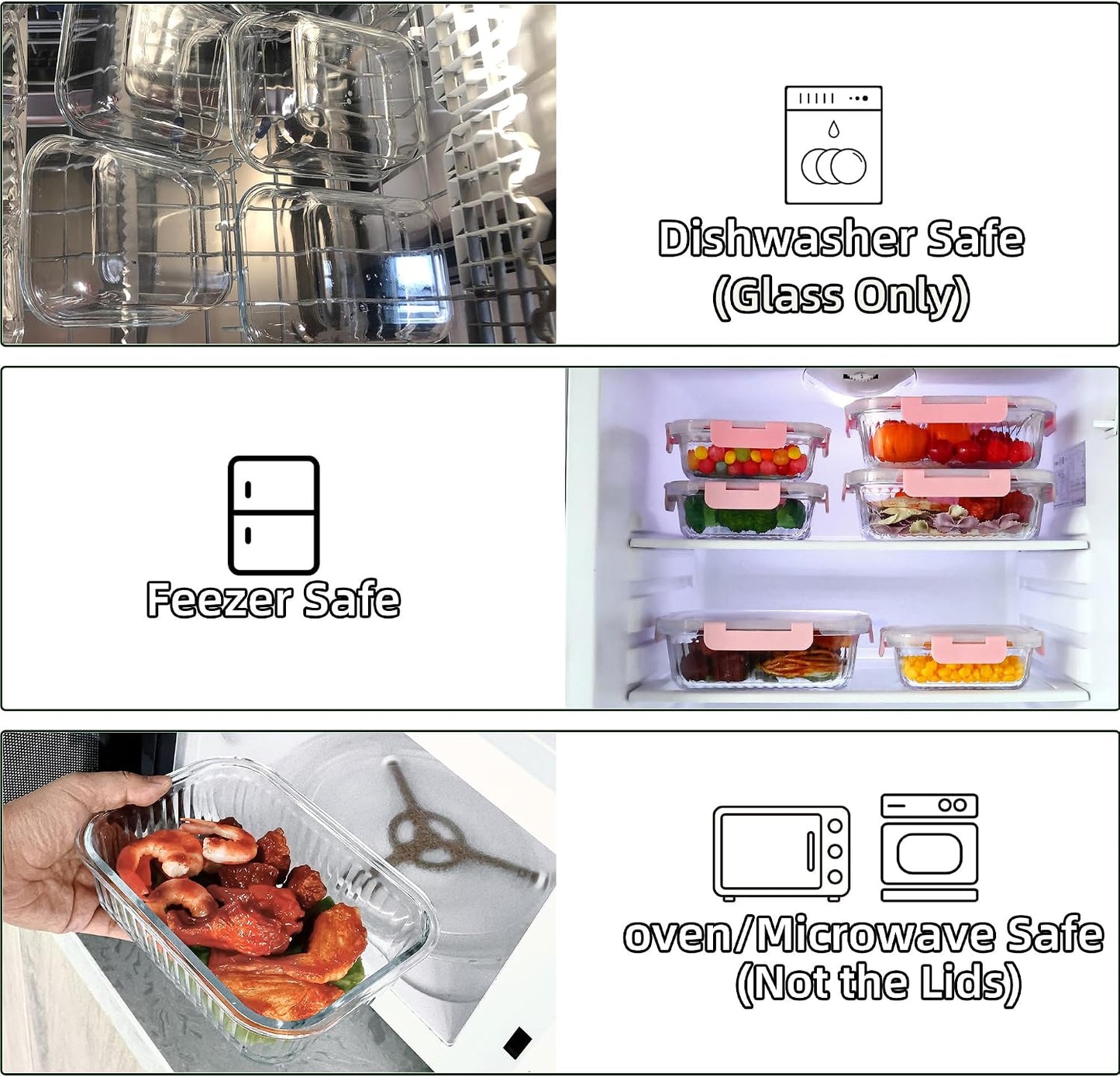 10 Pack Glass Food Storage Containers with Lids (34oz & 12oz) - Airtight, Leakproof, Meal Prep Containers for Kitchen - Dishwasher, Microwave, Oven, Freezer Safe High Borosilicate Glass (Pink)