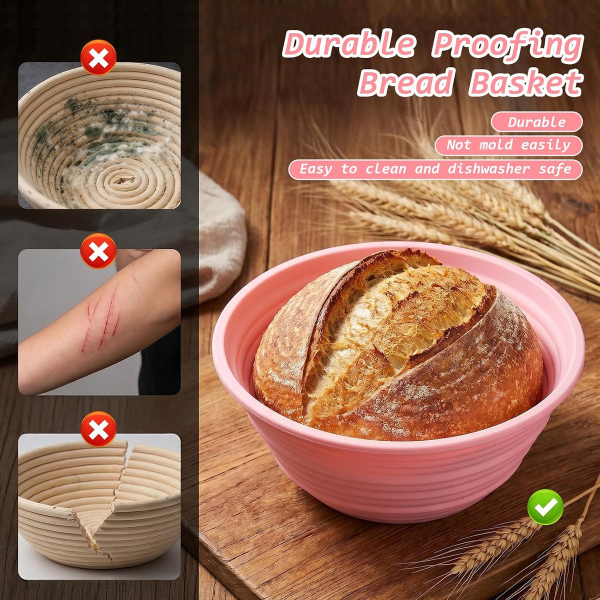 4 Pcs 9" Silicone Bread Proofing Basket, Round Banneton Dough Proofing Bowl