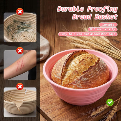 4 Pcs 9" Silicone Bread Proofing Basket, Round Banneton Dough Proofing Bowl