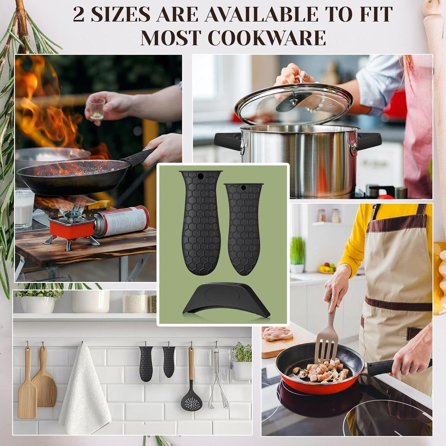 8 Pcs Silicone Pot Holders Set Cast Iron Handle Sleeve Heat Resistant Silicone Non-Slip Pot Handle Covers Small & Large Black for Cast Iron Skillets and Pans