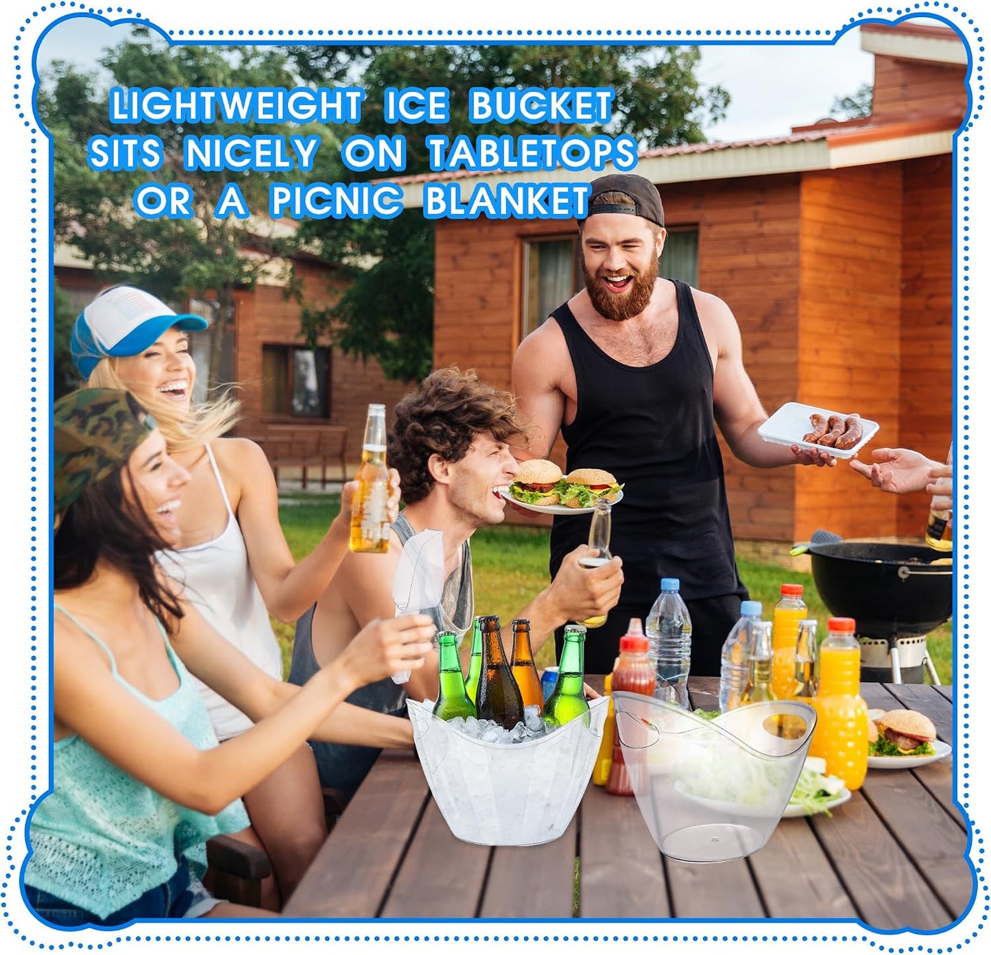 6 Pack Clear Ice Tubs 4 L Plastic Thickened Beverage Bucket with 6 Ice Scoop for Parties Champagne Mimosa Cocktail Bar Supplies Beverage Birthday Wedding Supplies