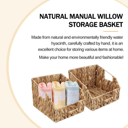 Pantry Baskets for Organizing, Wicker Basket with Built-in Handles, Handwoven Wicker Storage Baskets, Natural Water Hyacinth Storage Baskets,for Bedroom Shelves Bathroom Laundry Room or Kitchen(1PACK)