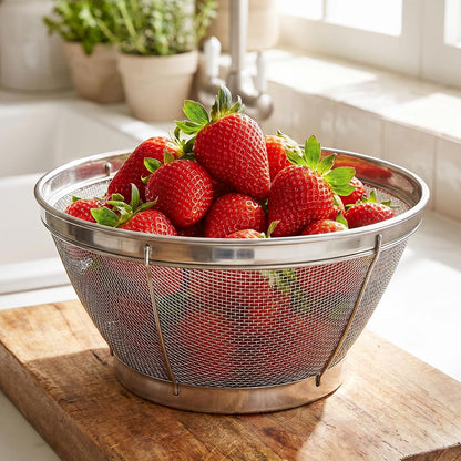 Rice Strainer Fine Mesh, Stainless Steel Colander Fine Mesh Strainer for Pasta, Rice, Fruit, Metal Net Baskets for Strain, Drain, Rinse or Steam