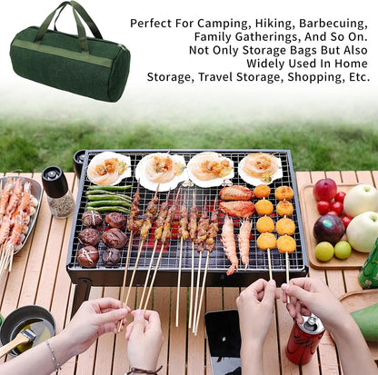 Grill Accessory Storage Bag, 24"" Extra Thick Canvas Grill Utensil Storage Bag, Double Zipper Grill Tool Storage Bag, BBQ Tool Storage Bag Carry Bag for Camping Hiking Barbecue, Dark Green