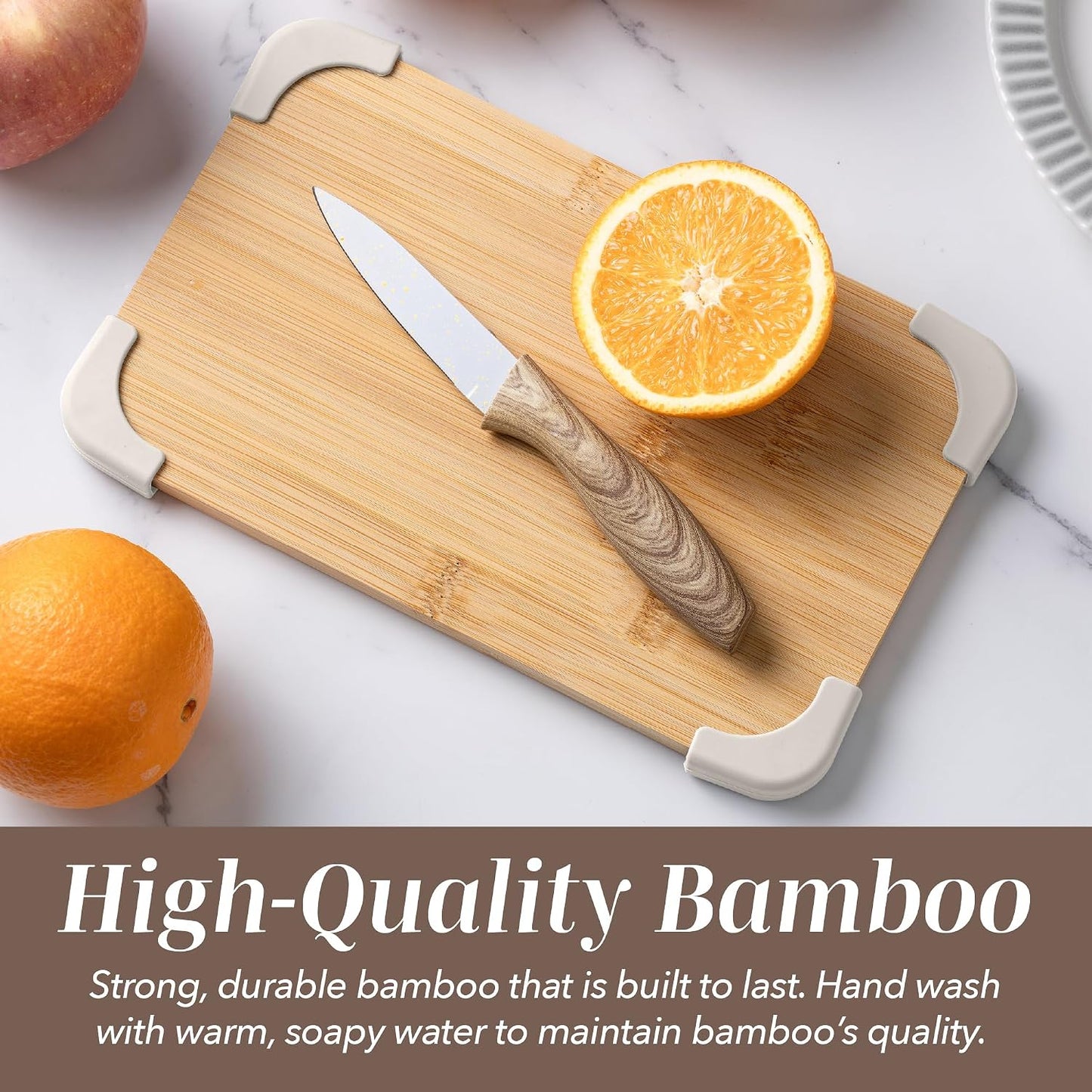 COOK WITH COLOR Non-Slip Cutting Board Set – Kitchen Essentials with Easy Grip Handle for Meat, Veggies, and Fruits, 3 Cutting Boards, Bamboo Non-Slip Grey