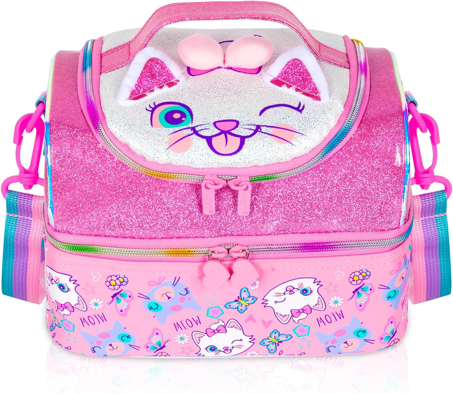 Kids Double Decker Cooler Insulated Lunch Bag, Back to School Large Meal Tote for Boys, Girls, Men, Women, with Adjustable Strap, Soccer