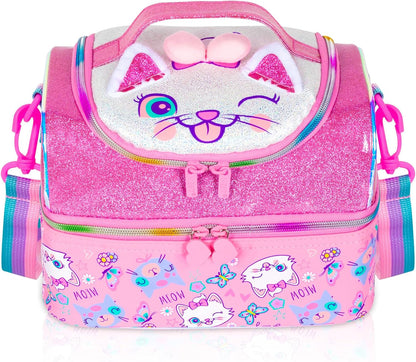 Kids Double Decker Cooler Insulated Lunch Bag, Back to School Large Meal Tote for Boys, Girls, Men, Women, with Adjustable Strap, Soccer
