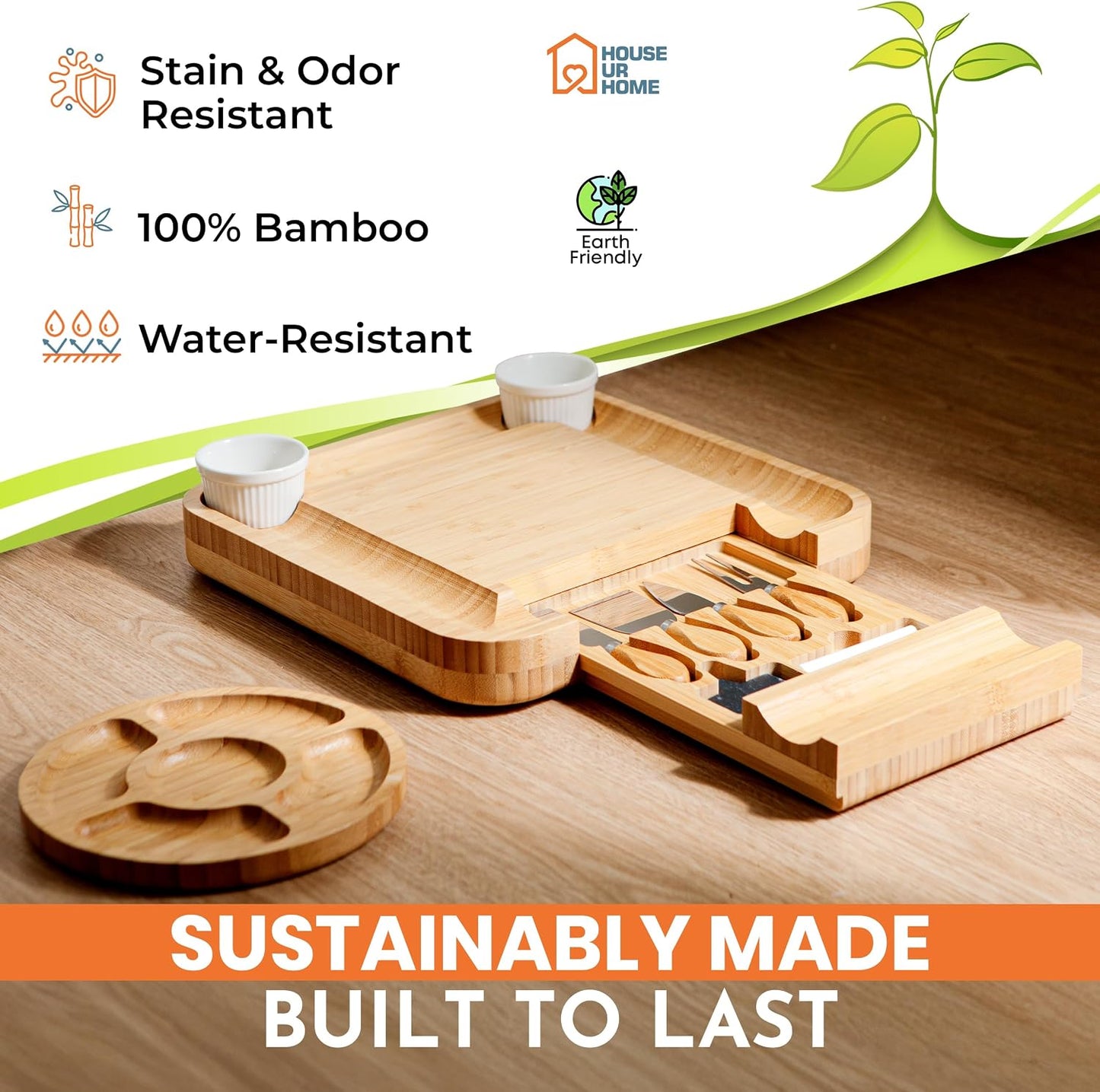 Large Bamboo Charcuterie Board Set with Hidden Drawer Storage | Cheese Board with Knives & Bowls | Perfect Housewarming, Bridal Shower