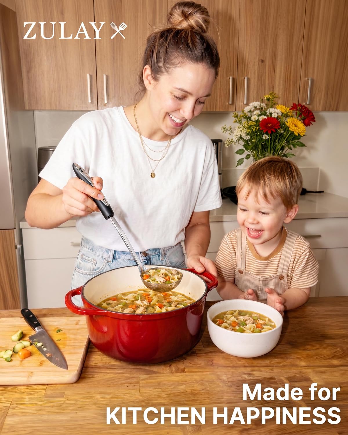 Zulay Kitchen Stainless Steel Serving Spoon - 11.5” Large Cooking & Serving Spoon with Ergonomic Handle - Durable, Rust-Resistant & Dishwasher Safe Kitchen Utensil for Cooking and Buffets