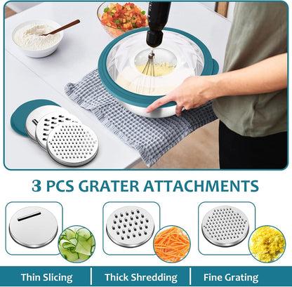 E-far Colander with Mixing Bowl Set, 4-1 Stainless Steel Colander Strainers Bowl with Graters for Kitchen, Rotatable Food Strainer Bowl for Rinsing Fruits Vegetables/Draining Pasta - Black