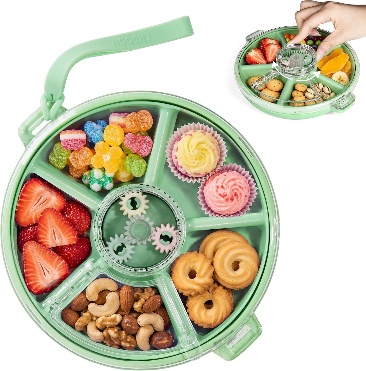 Kids Divided Snack Box with Hand Strap, Reusable 5-Compartment Kids Snack Container, BPA-Free Portable Candy & Nut Serving Platter for Travel, Parties, Picnics(Grey)