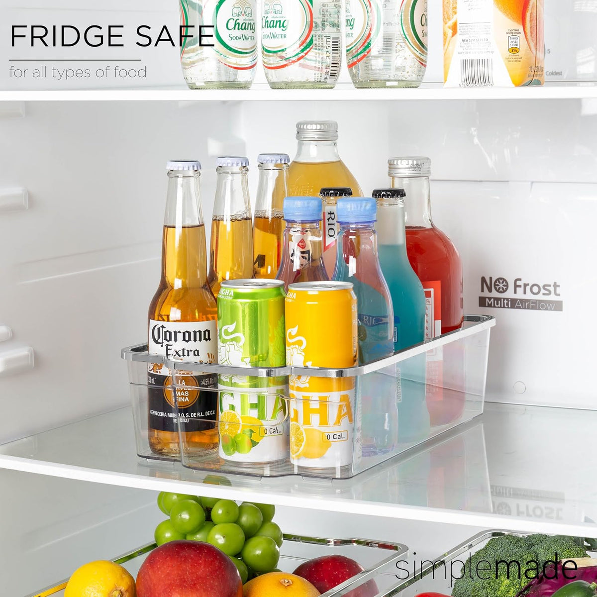 SIMPLEMADE Clear Refrigerator Organizer Bins - Clear Bins for Fridge, Containers for Fridge and Freezer, Multipurpose Storage for Kitchen, Office, Bathroom, Pack of 3 (Design 2)