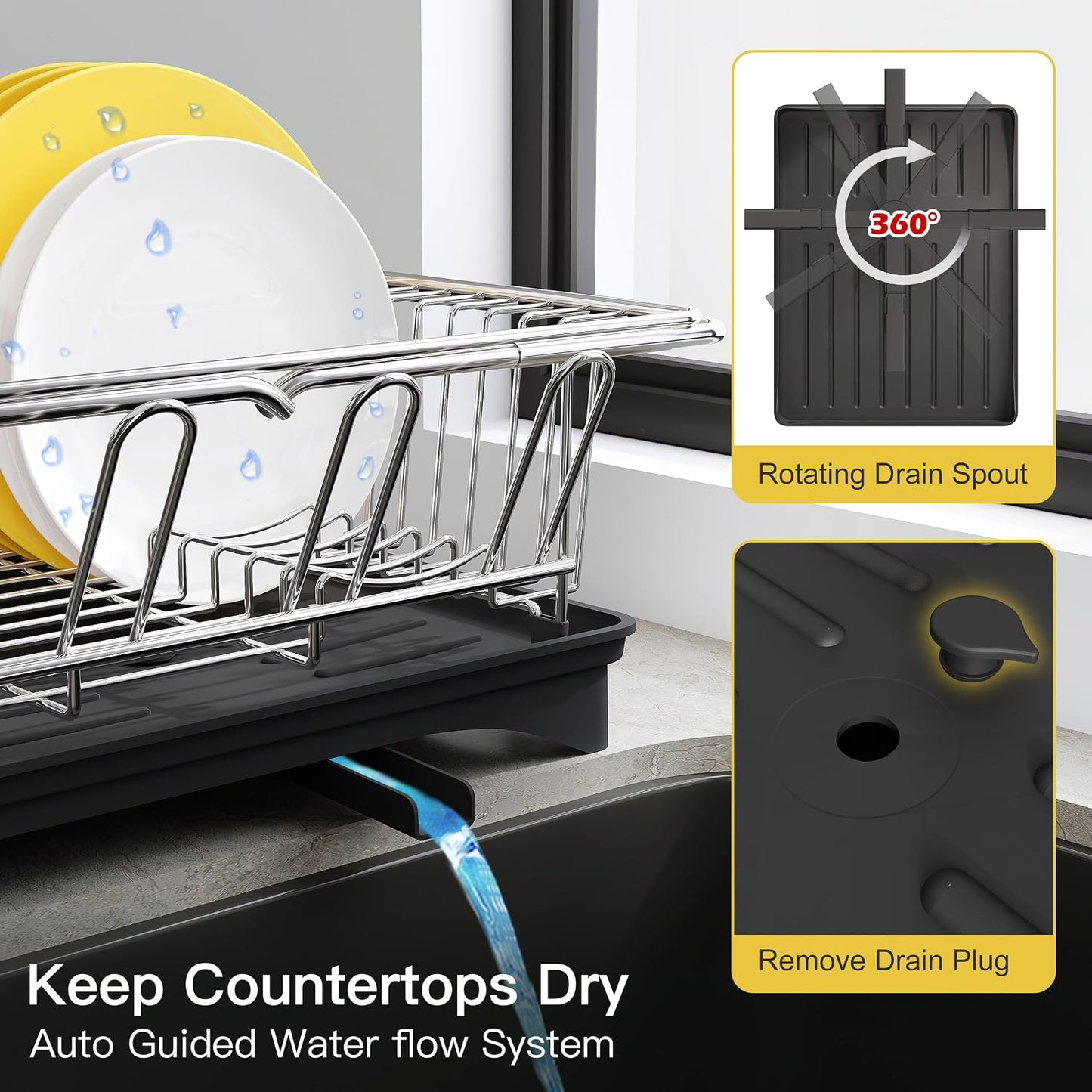 JASIWAY Dish Drying Rack in Sink, Expandable Stainless Steel Dish Drainers for Kitchen Counter, Dish Dryer Rack for Inside Sink, Over The Sink Dish Racks with Utensil Holder, Silver