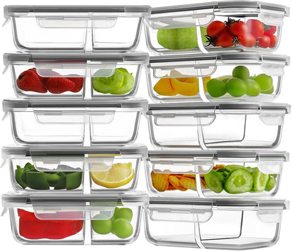 8 Pack 36oz Large Glass Meal Prep Containers with lids, Glass Food Storage Containers with Leak Proof Snap Lock Lids , Airtight Bento lunch Boxes, Kitchen Storage, Oven, Freezer and Dishwasher Safe