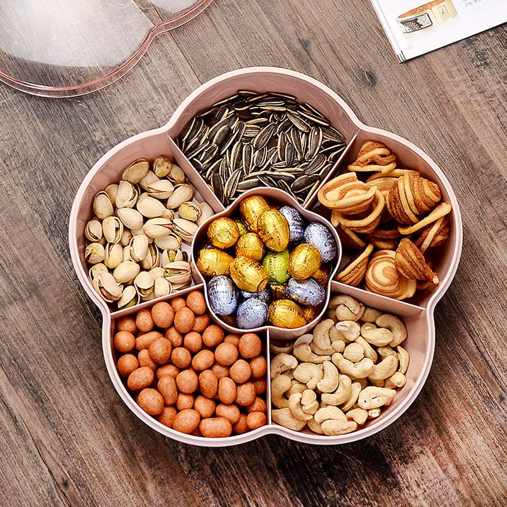 Storage Box Snacks Storage Box Flower Shape Snack Serving Tray Candy Serving Container 6 Compartments Divided Snack Plate With Lid ()